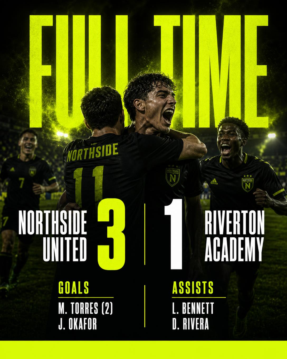 AutoXI full time Instagram post showing the scoreline with goalscorers and assists